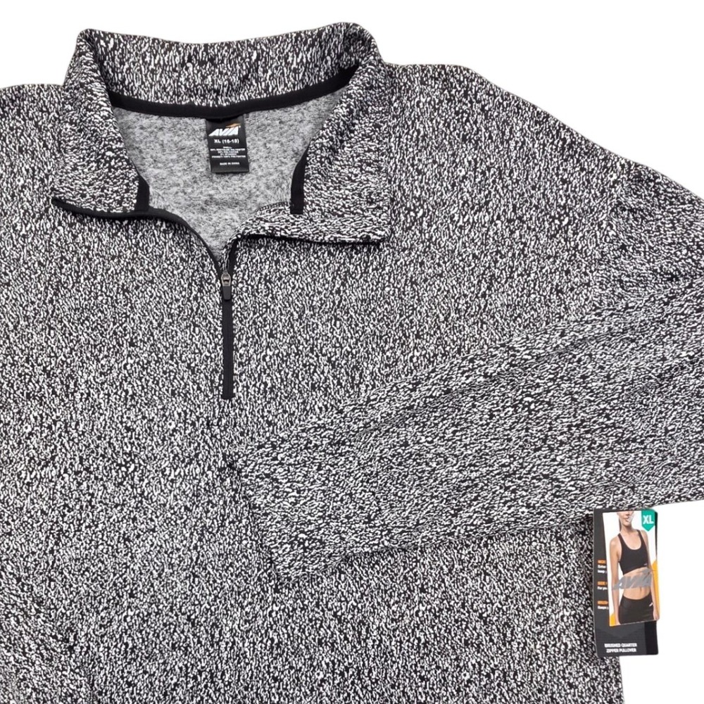NEW Avia Womens XL Brushed Quarter Zip Pullover Black White Marled